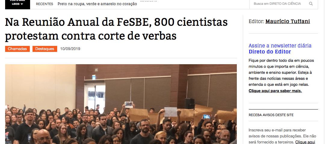 Na reunião anual da FeSBE, 800 cientistas protestam contra cortes de verbas